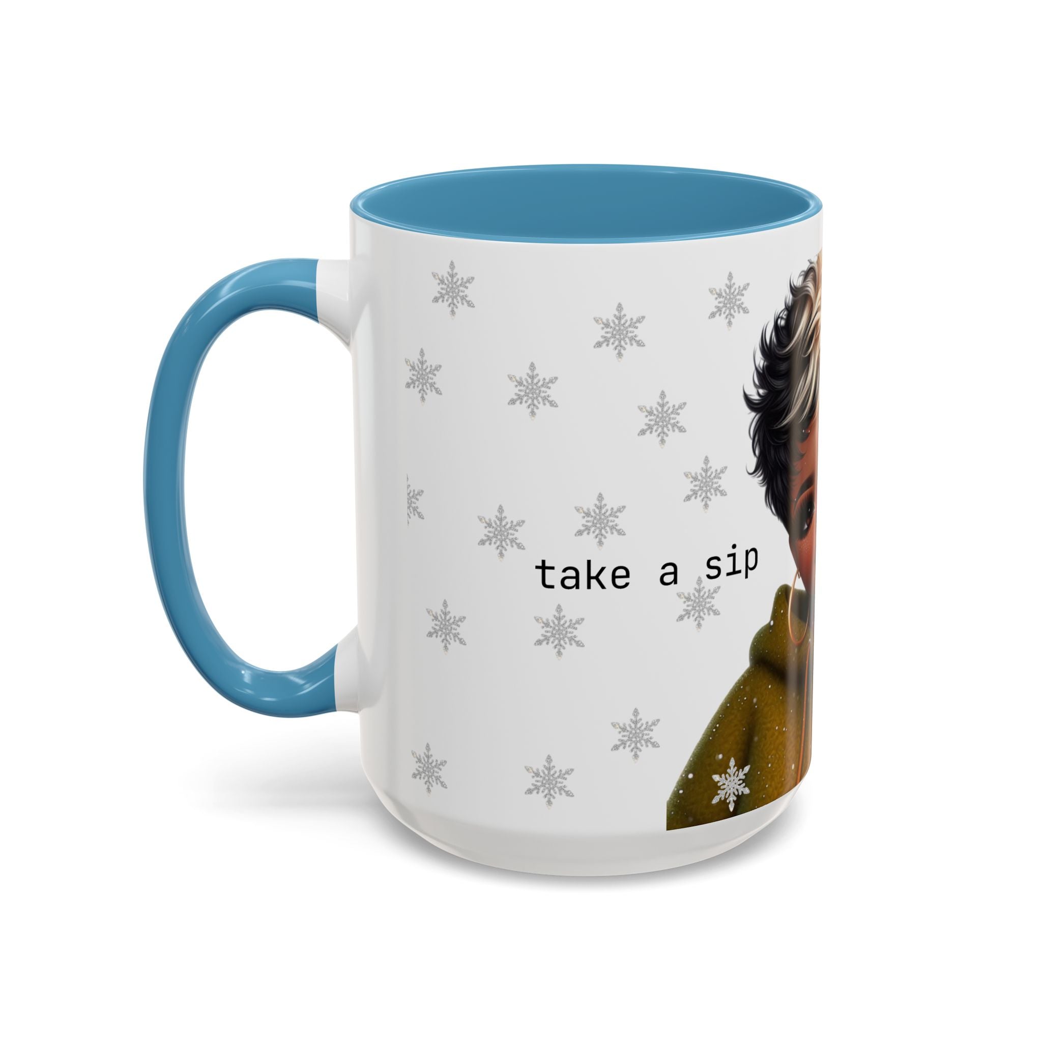 Coffee Mug — Cute Short-Haired Girl Design (Accent Black Handle)
