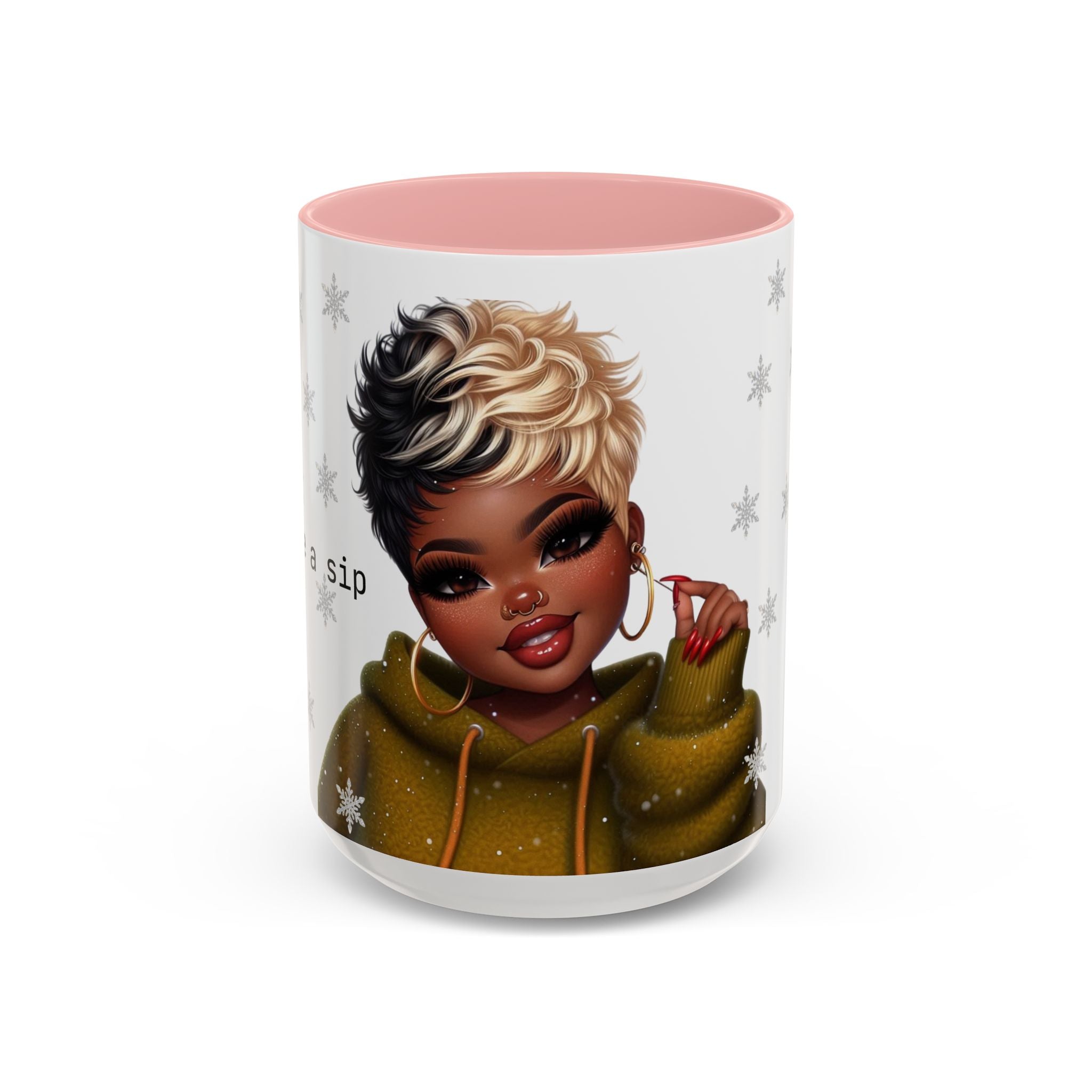 Coffee Mug — Cute Short-Haired Girl Design (Accent Black Handle)