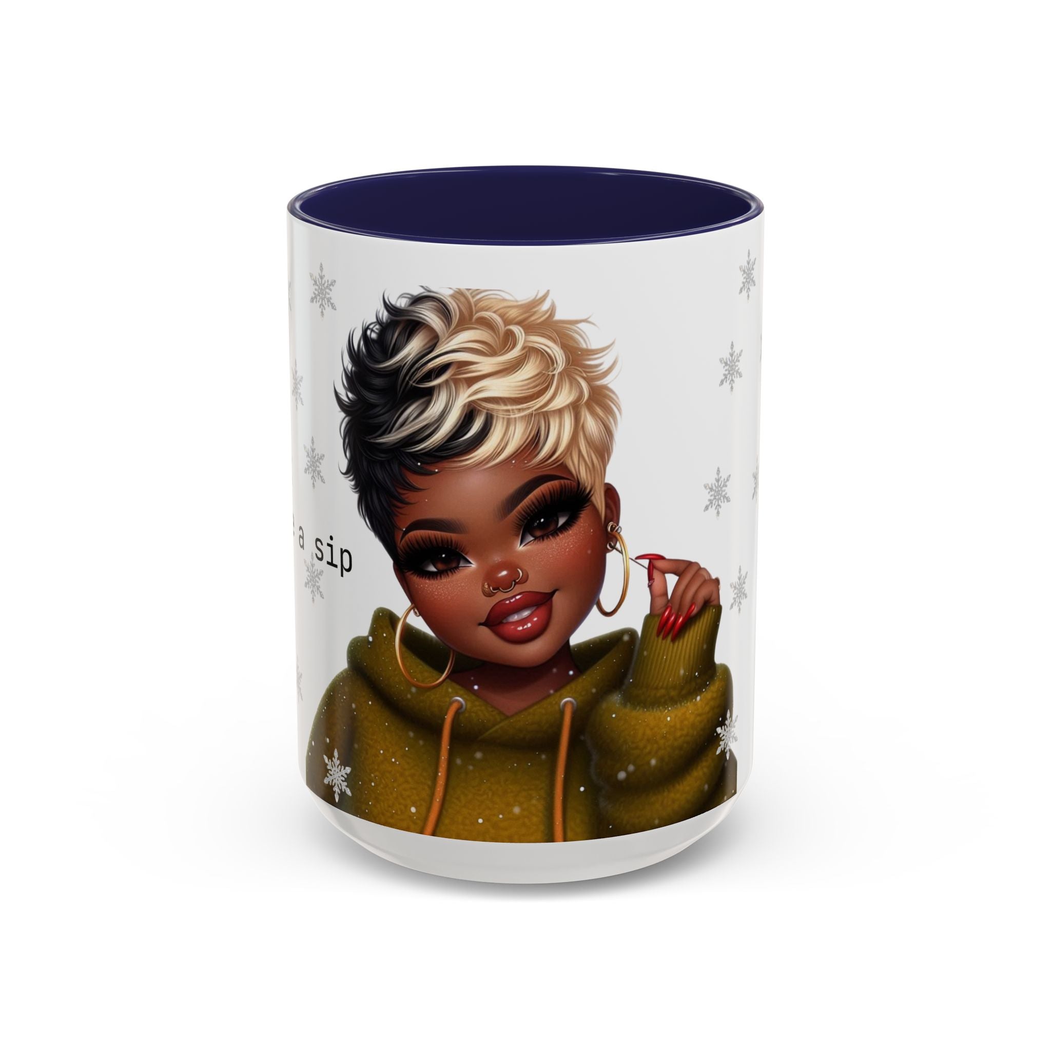 Coffee Mug — Cute Short-Haired Girl Design (Accent Black Handle)