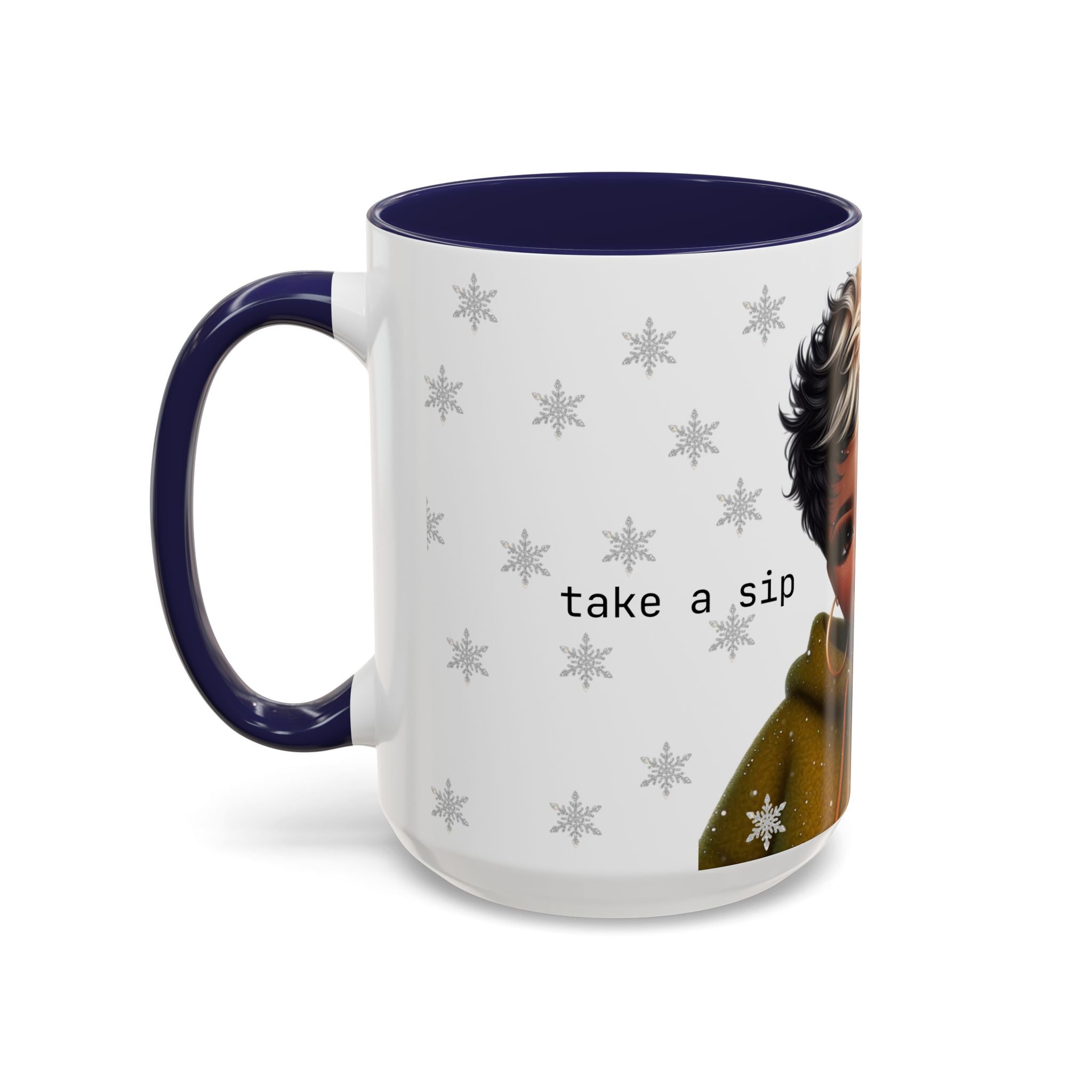 Coffee Mug — Cute Short-Haired Girl Design (Accent Black Handle)