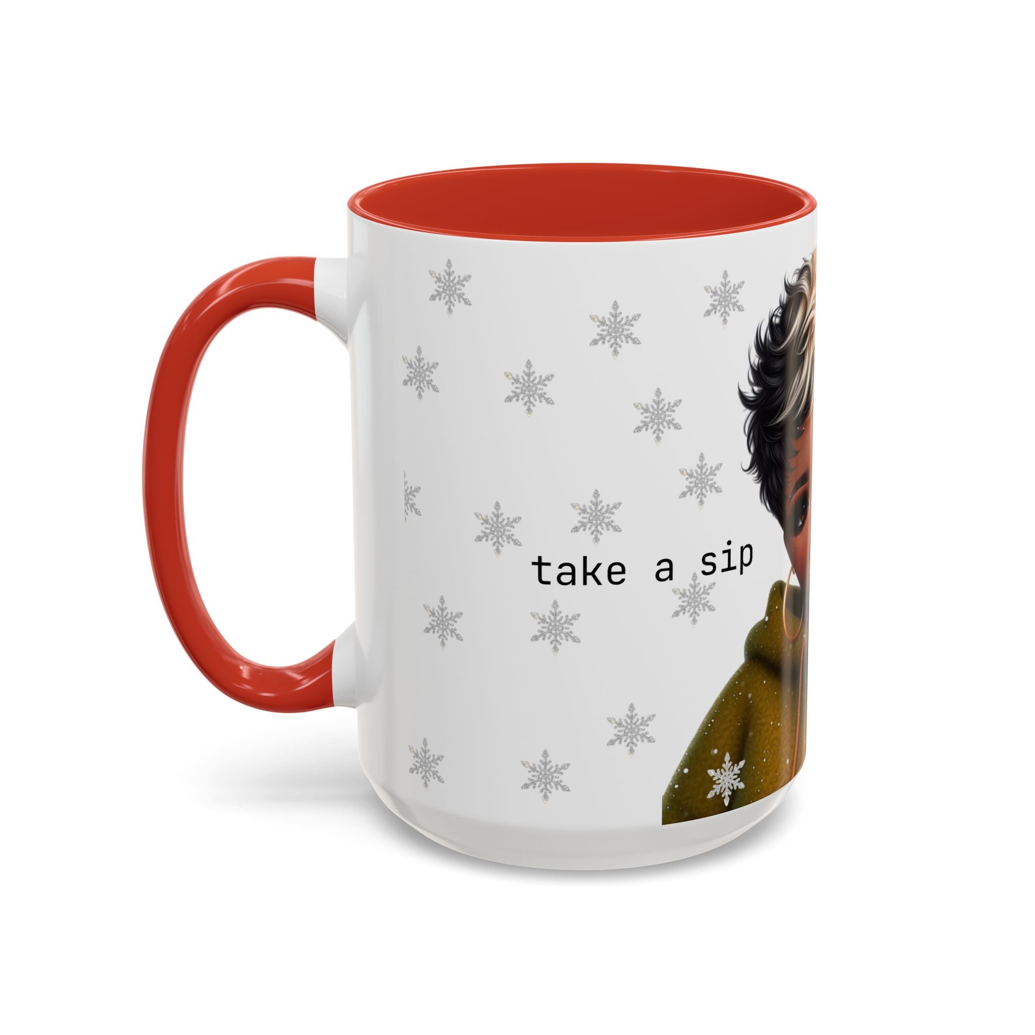 Coffee Mug — Cute Short-Haired Girl Design (Accent Black Handle)