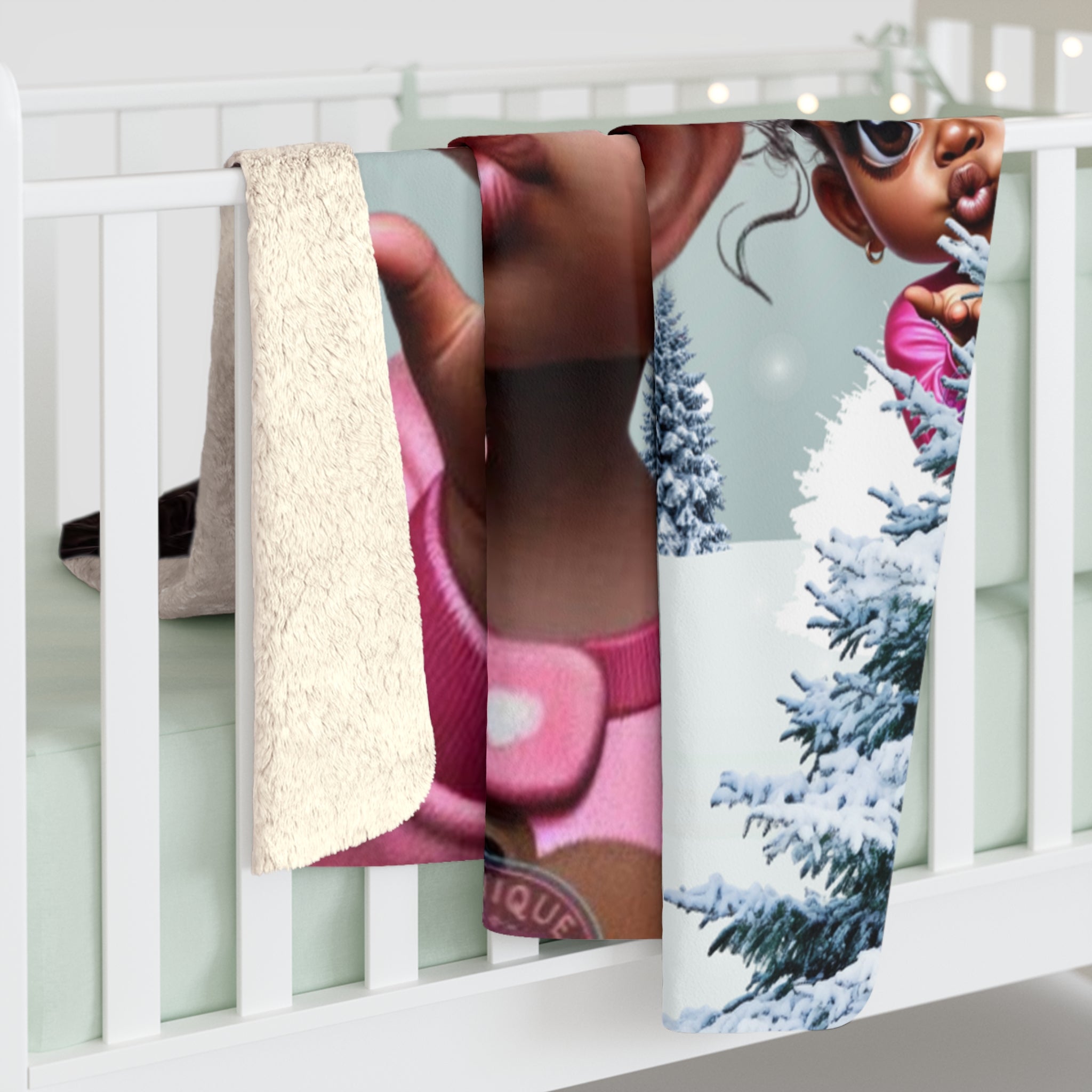 Sherpa Fleece Blanket — Cute Black Baby Girl Winter Snowflake Design