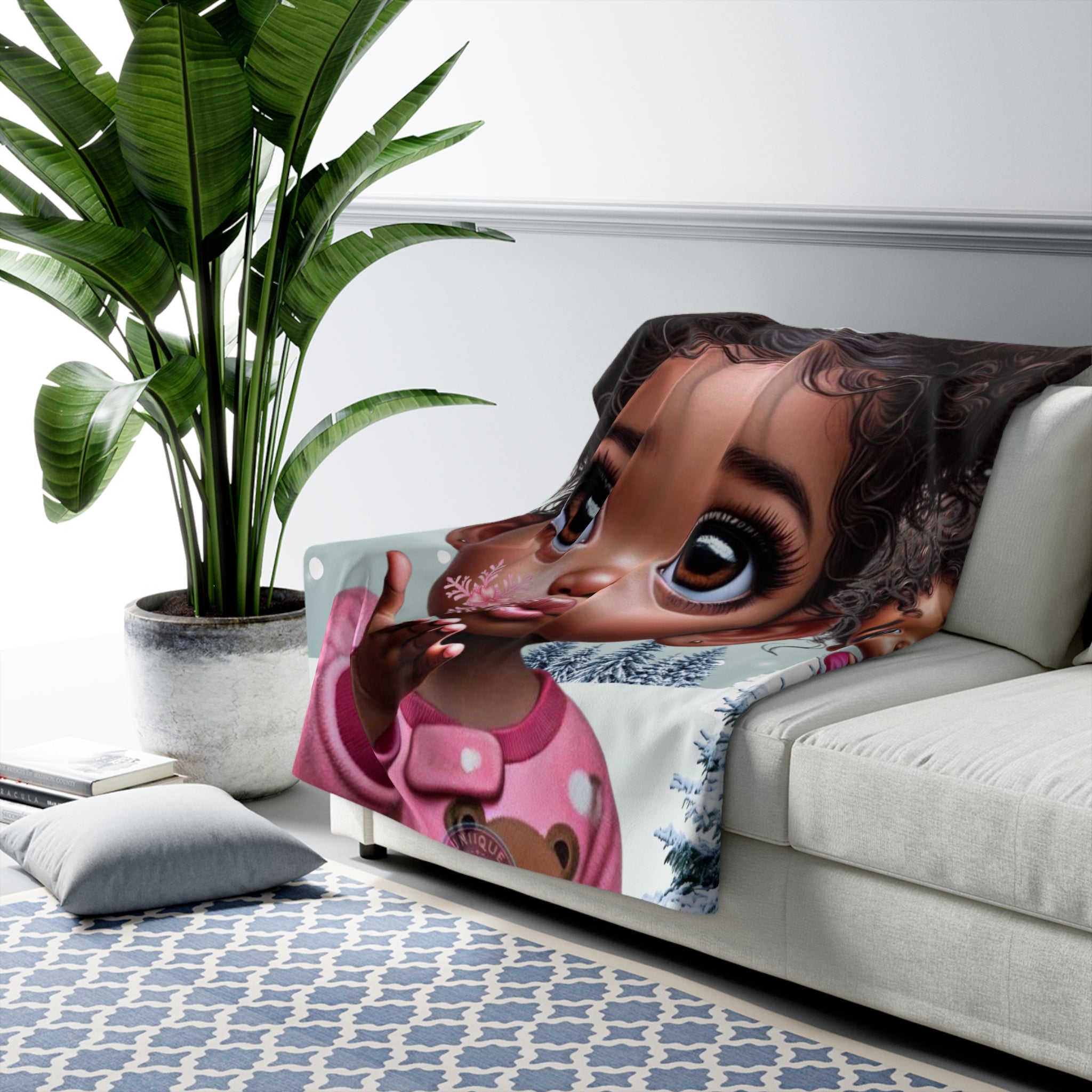 Sherpa Fleece Blanket — Cute Black Baby Girl Winter Snowflake Design