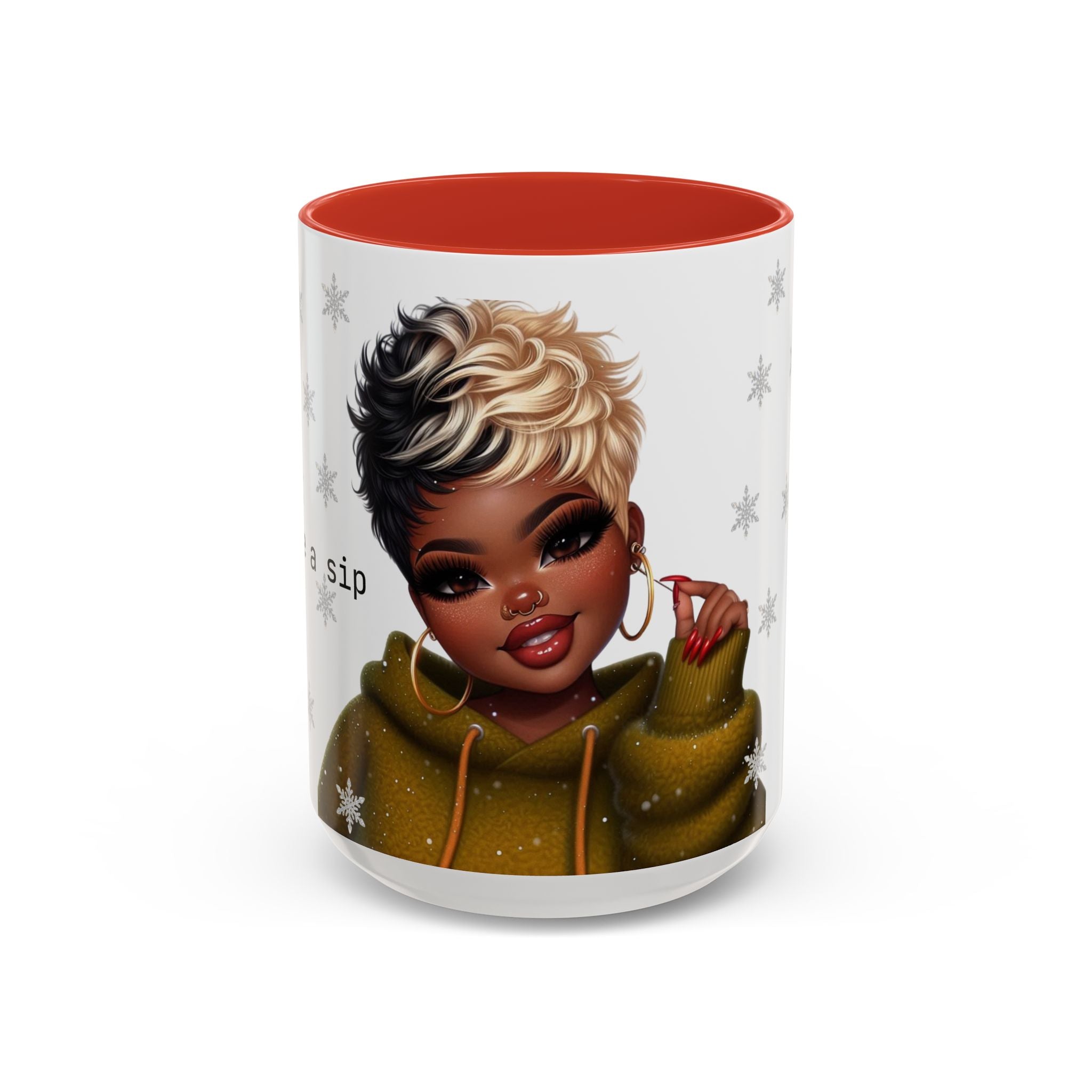 Coffee Mug — Cute Short-Haired Girl Design (Accent Black Handle)