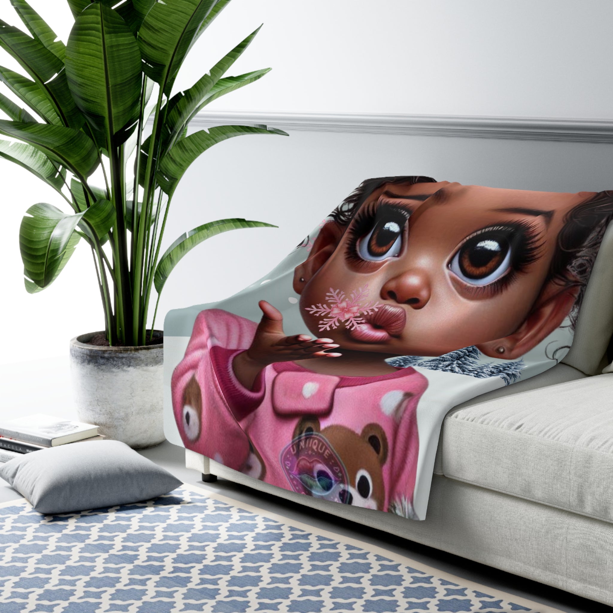 Sherpa Fleece Blanket — Cute Black Baby Girl Winter Snowflake Design